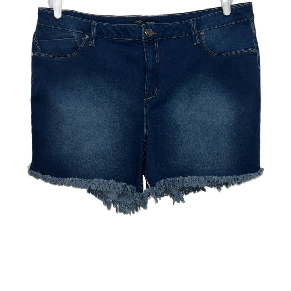 0762 Ag Adriano Goldschmied Plus Fringed Hem Faded Denim Jean Shorts
